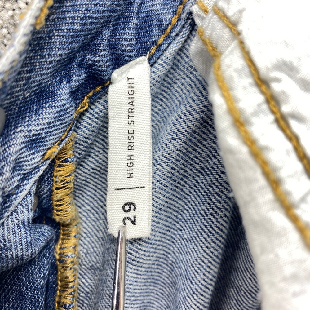 Pacsun Jeans Womens 29 Dark Blue Denim High Rise Straight Distressed Button Fly - Picture 8 of 10